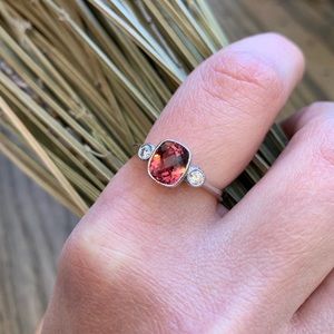 Pink Natural Tourmaline & Diamond 14KW Gold Ring